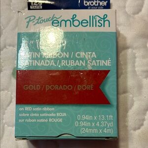 Brother P-touch Embellish Gold and Red Satin Ribbon